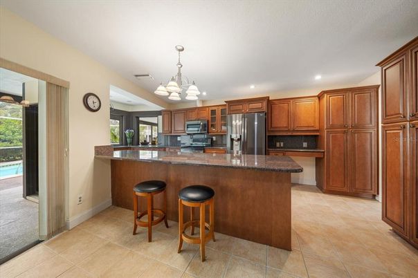 Chandelier, Interior, Kitchen, Recessed Lighting, Stainless Steel Appliances