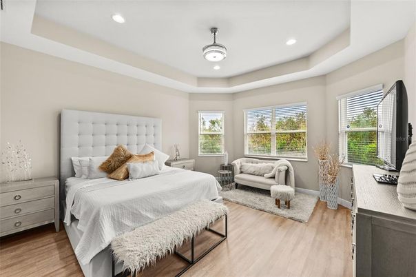 Bedroom, Interior, Recessed Lighting, Wood Texture Flooring