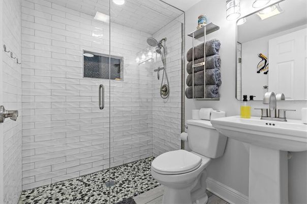 Bathroom, Glass Shower, Interior, Recessed Lighting