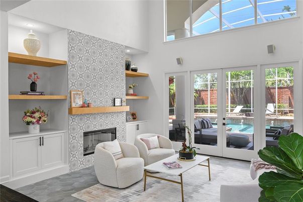Fireplace, Interior, Living room, Recessed Lighting
