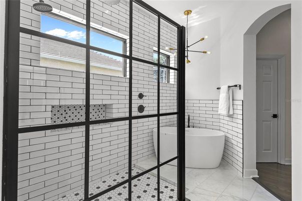 Bathroom, Free Standing Baths, Glass Shower, Interior, Marble