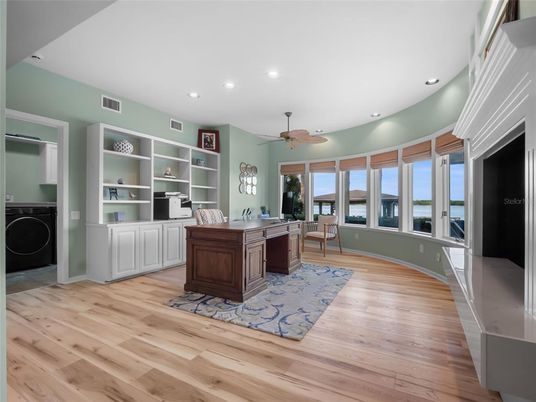 Home Office, Interior, Recessed Lighting, Wood Texture Flooring