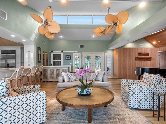 Interior, Kitchen, Living room, Piano, Recessed Lighting, Wood Texture Flooring