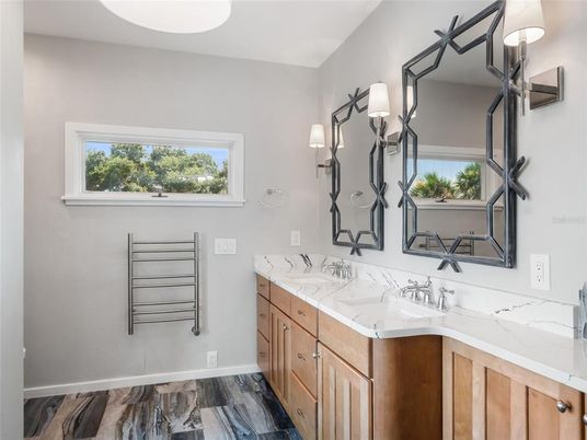 Bathroom, Dual Sink Vanities, Interior, Wood Texture Flooring