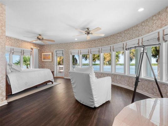 Bedroom, Interior, Recessed Lighting, Water, Wood Texture Flooring