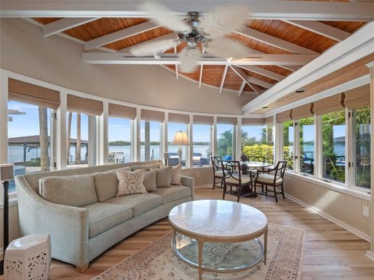 Dining room, Interior, Living room, Sun Room, Water, Wooden Ceilings, Wood Texture Flooring