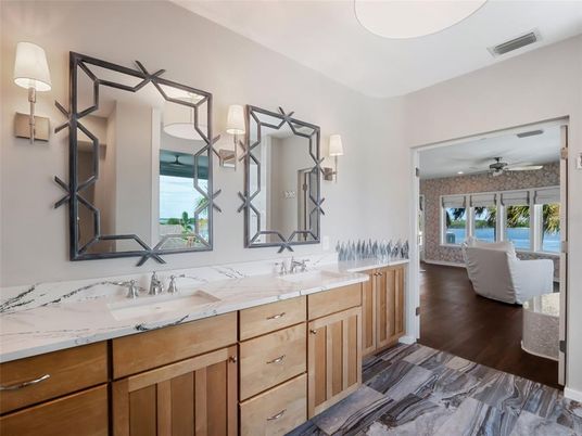 Bathroom, Dual Sink Vanities, Interior, Water, Wood Texture Flooring