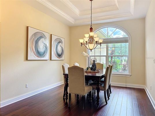 Chandelier, Dining room, Interior, Wood Texture Flooring