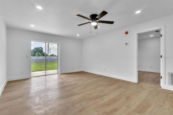 Empty room, Interior, Recessed Lighting, Wood Texture Flooring