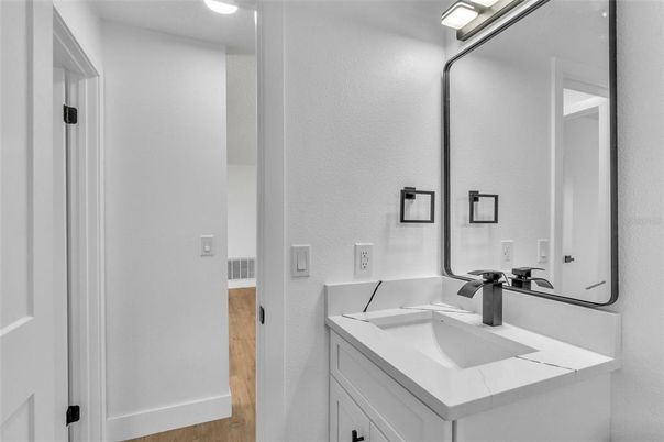 Bathroom, Interior, Recessed Lighting, Wood Texture Flooring