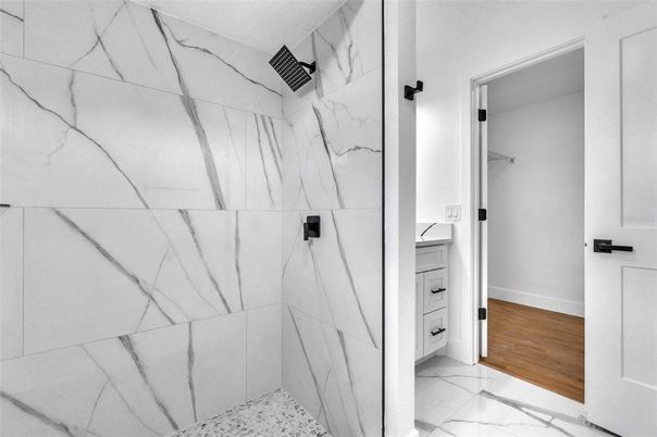 Bathroom, Interior, Marble, Marble Walls, Wood Texture Flooring