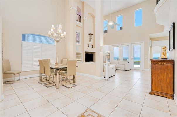 Chandelier, Dining room, Fireplace, Interior, Water