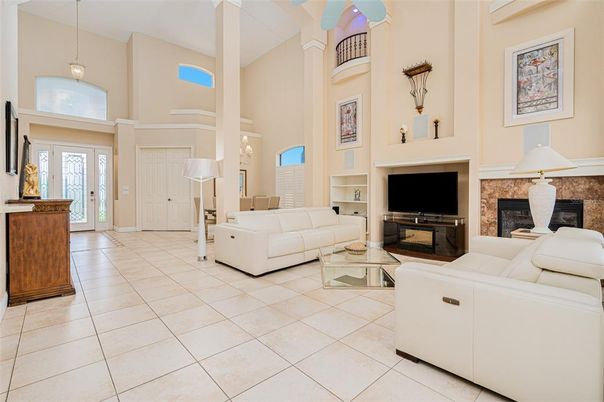 Fireplace, Interior, Living room, Pendant Lights