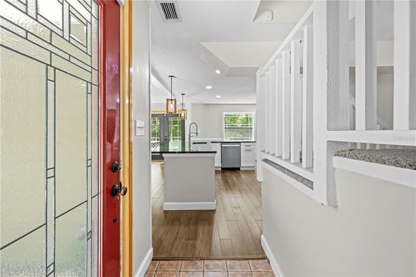 Interior, Kitchen, Pendant Lights, Recessed Lighting, Wood Texture Flooring
