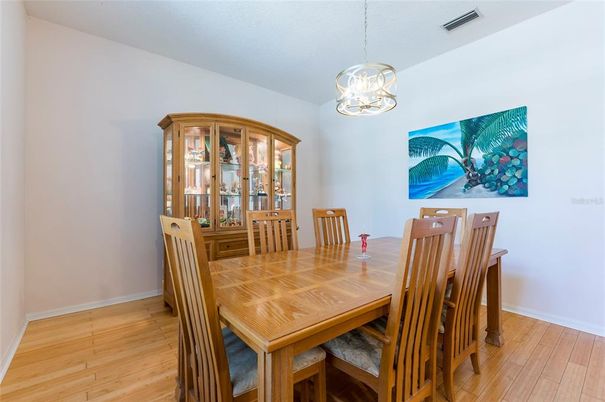 Dining room, Interior, Pendant Lights, Wood Texture Flooring