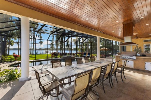 Dining room, Glass Ceilings, Interior, Recessed Lighting, Sun Room, Water, Wooden Ceilings