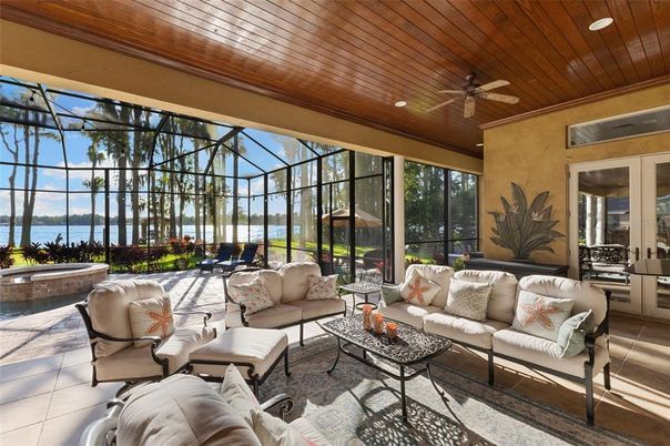 Interior, Living room, Recessed Lighting, Sun Room, Water, Wooden Ceilings