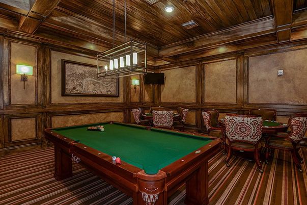 Billiard Table, Game Room, Interior, Pendant Lights, Wooden Ceilings