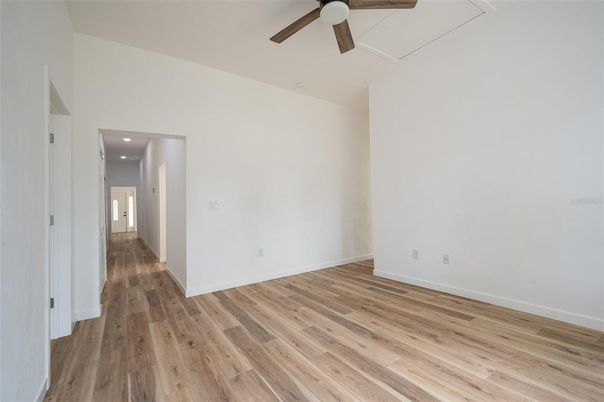 Empty room, Interior, Recessed Lighting, Wood Texture Flooring