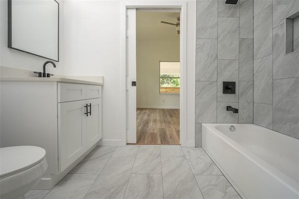 Bathroom, Interior, Marble, Marble Walls, Wood Texture Flooring