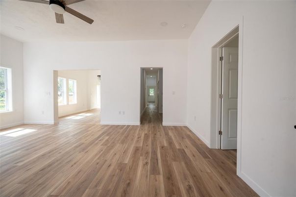 Empty room, Interior, Recessed Lighting, Wood Texture Flooring