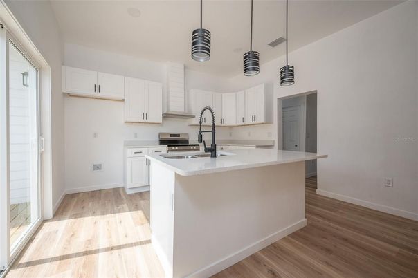 Interior, Kitchen, Pendant Lights, Wood Texture Flooring