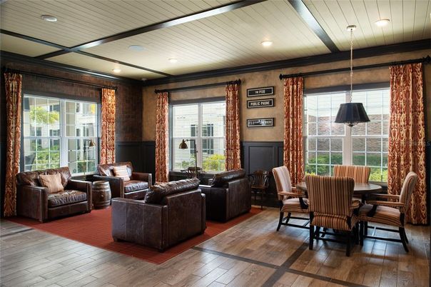 Dining room, Interior, Living room, Pendant Lights, Recessed Lighting, Wood Texture Flooring
