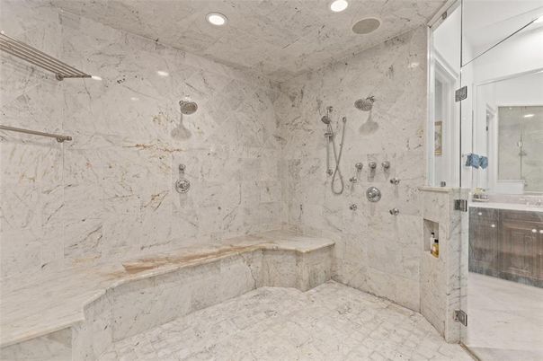 Bathroom, Interior, Marble Walls, Recessed Lighting
