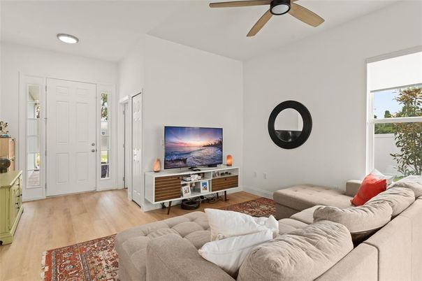 Interior, Living room, Recessed Lighting, Wood Texture Flooring