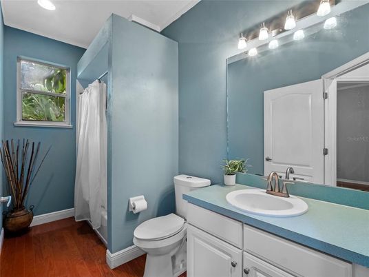 Bathroom, Interior, Recessed Lighting, Wood Texture Flooring