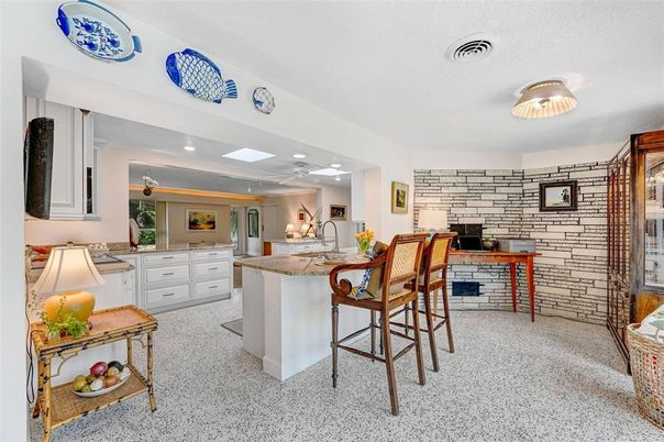 Interior, Kitchen, Recessed Lighting, Stone Walls