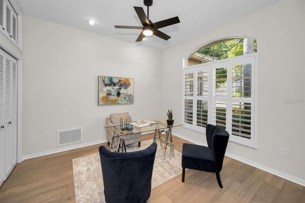 Home Office, Interior, Recessed Lighting, Wood Texture Flooring