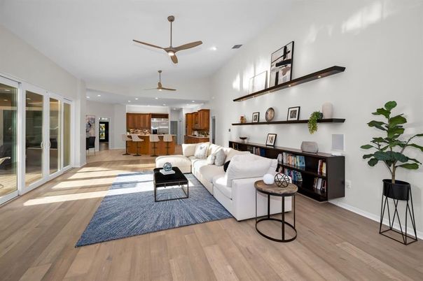 Interior, Kitchen, Living room, Recessed Lighting, Wood Texture Flooring