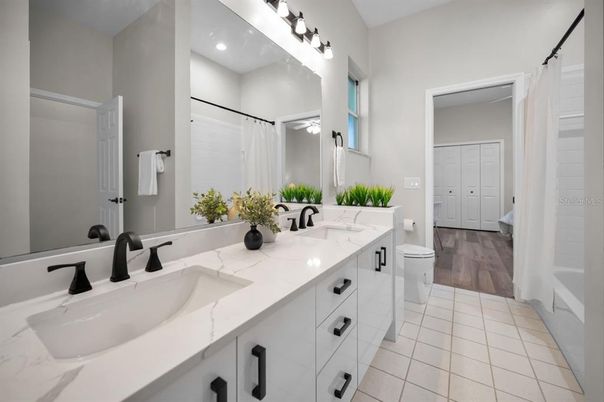Bathroom, Dual Sink Vanities, Interior, Wood Texture Flooring