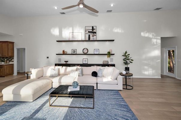 Interior, Living room, Recessed Lighting, Wood Texture Flooring