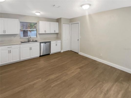Interior, Kitchen, Stainless Steel Appliances, Wood Texture Flooring