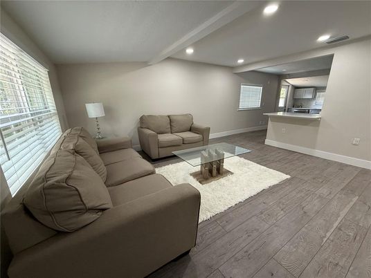 Interior, Living room, Recessed Lighting, Wood Texture Flooring