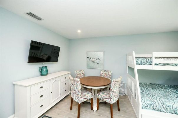 Dining room, Interior, Recessed Lighting, Wood Texture Flooring