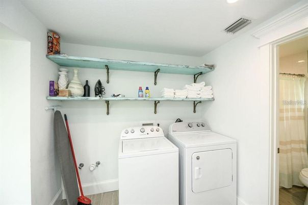 Interior, Recessed Lighting, Utility Closets, Washer, Wood Texture Flooring