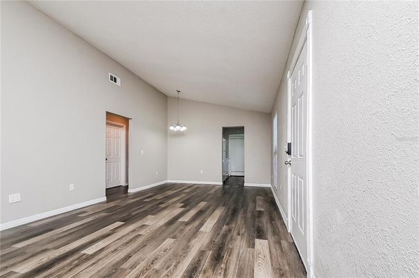Empty room, Interior, Pendant Lights, Wood Texture Flooring