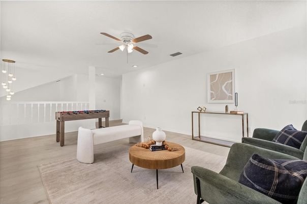 Game Room, Interior, Living room, Pendant Lights, Recessed Lighting, Wood Texture Flooring