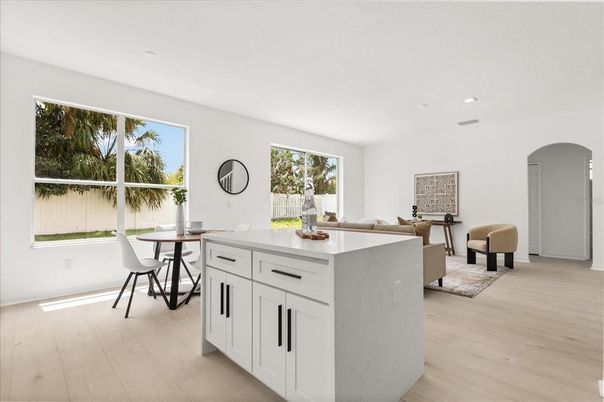 Dining room, Interior, Recessed Lighting, Wood Texture Flooring