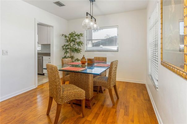 Dining room, Interior, Pendant Lights, Wood Texture Flooring