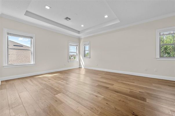 Empty room, Interior, Recessed Lighting, Wood Texture Flooring