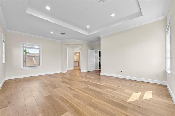Empty room, Interior, Recessed Lighting, Wood Texture Flooring