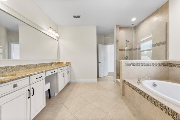 Bathroom, Dual Sink Vanities, Glass Shower, Interior, Recessed Lighting