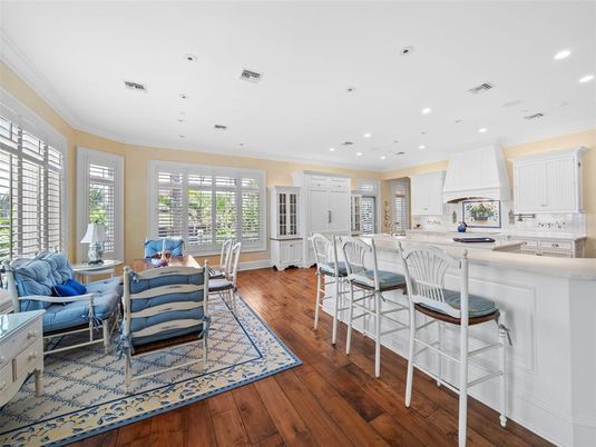 Dining room, Interior, Kitchen, Living room, Recessed Lighting, Wood Texture Flooring