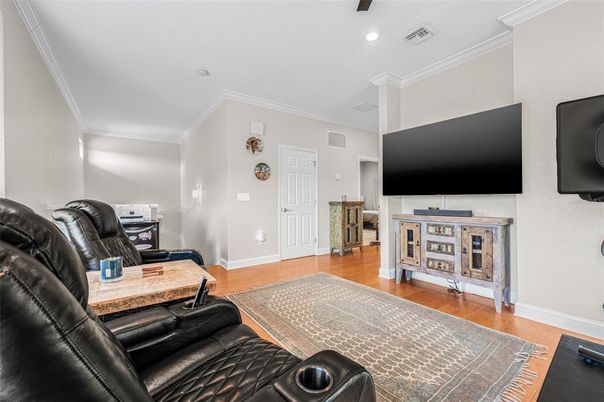 Interior, Living room, Recessed Lighting, Wood Texture Flooring