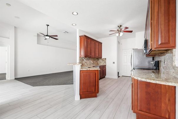 Interior, Kitchen, Recessed Lighting, Wood Texture Flooring