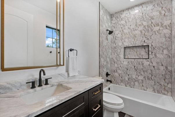 Bathroom, Interior, Marble Walls, Recessed Lighting